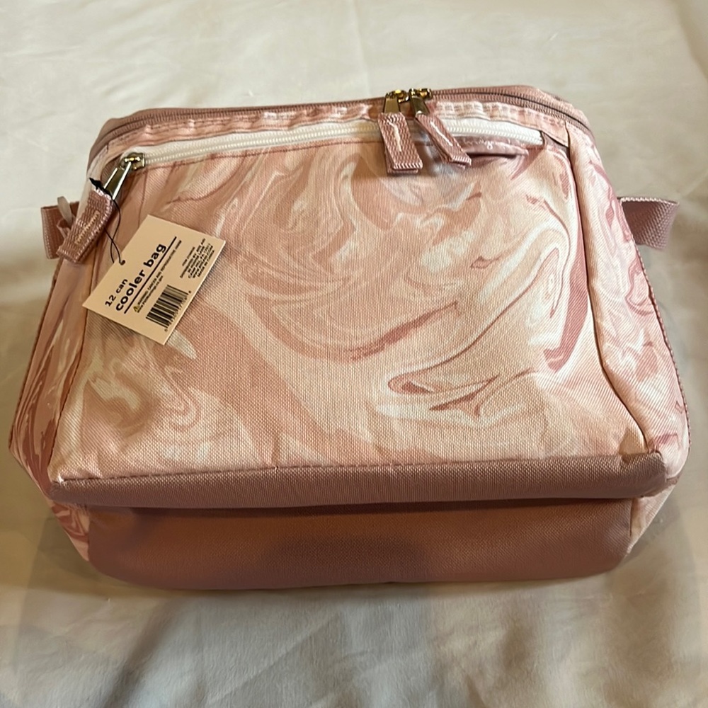 Fridge Pak 12 can cooler bag, pink/white swirl, NWT